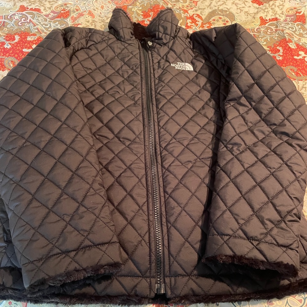 North Face Black Mossbud Girls L reversible jacket